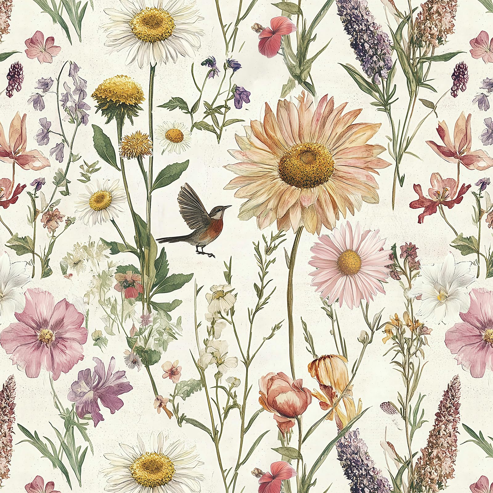 Livebor Papel tapiz floral para despegar y pegar, papel de contacto floral de pájaros, 16.9 x 393.3 pulgadas, papel tapiz de flores vintage autoadhesivo para decoración botánica para baño, vinilo