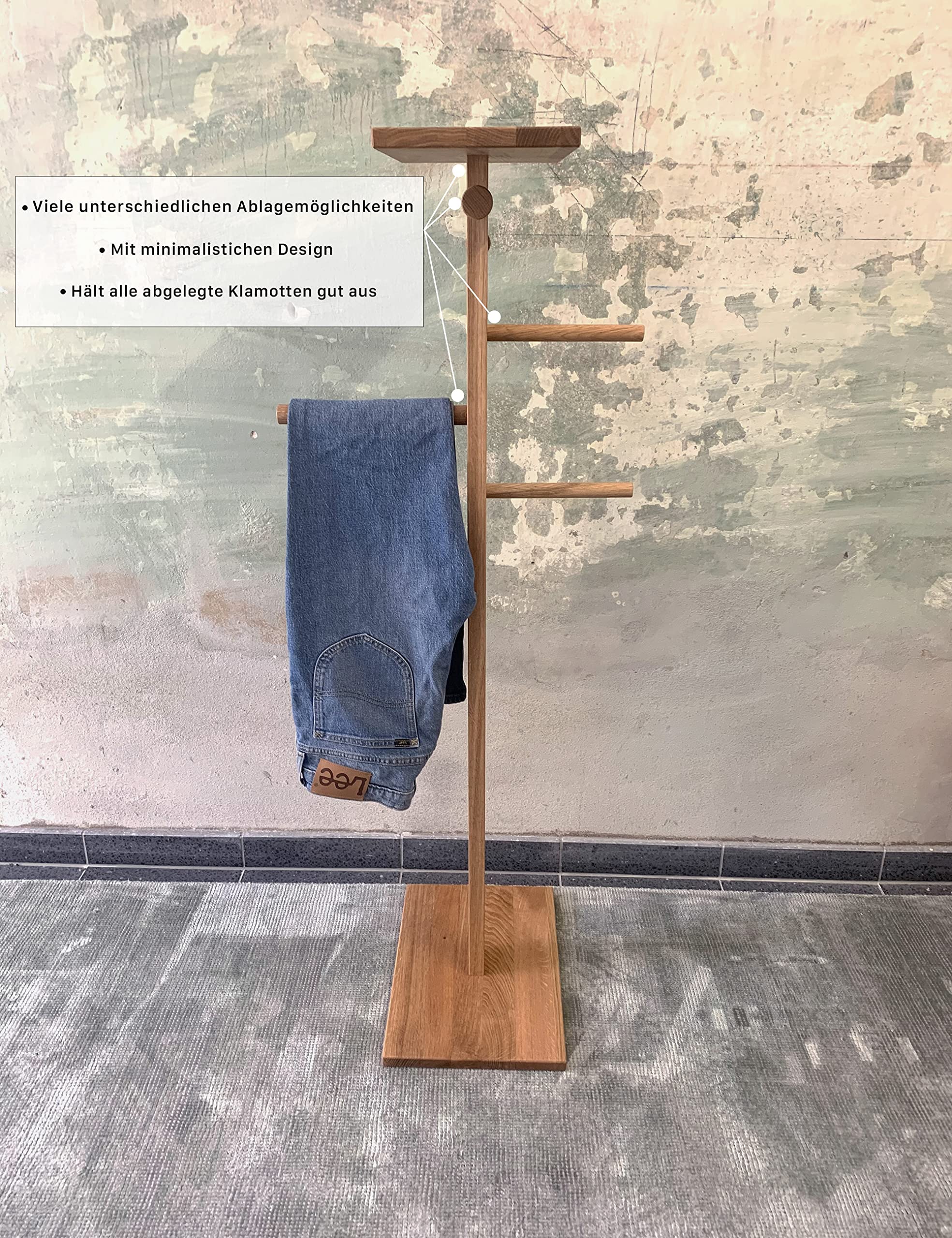 Herrendiener, Kleiderbutler & Stummer Diener aus Holz, Design Kleiderständer, Kleiderhalter & Klamotten Ständer Handgearbeitet, Modern Stiller Diener Kleiderablage für Schlafzimmer (Geölt)