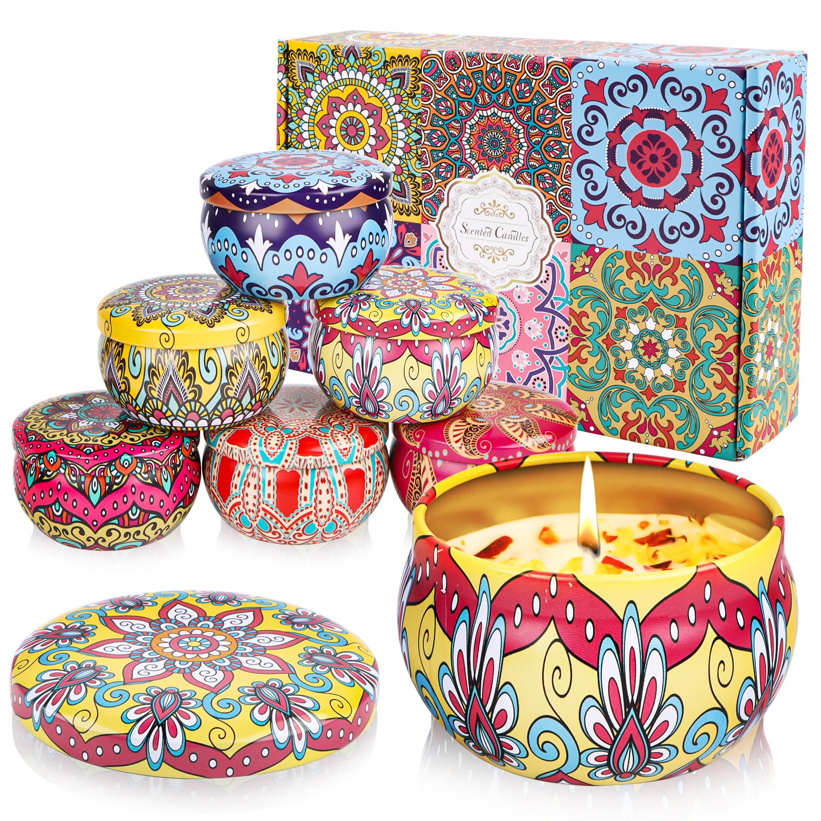 Scented Candles Gift Set, 6 Pieces Aromatherapy Candles with Soy Wax in Cans, Scented Candles Set, Portable Travel Candles Aroma for Mother's Day, Birthday, Valentine's Day, Christmas