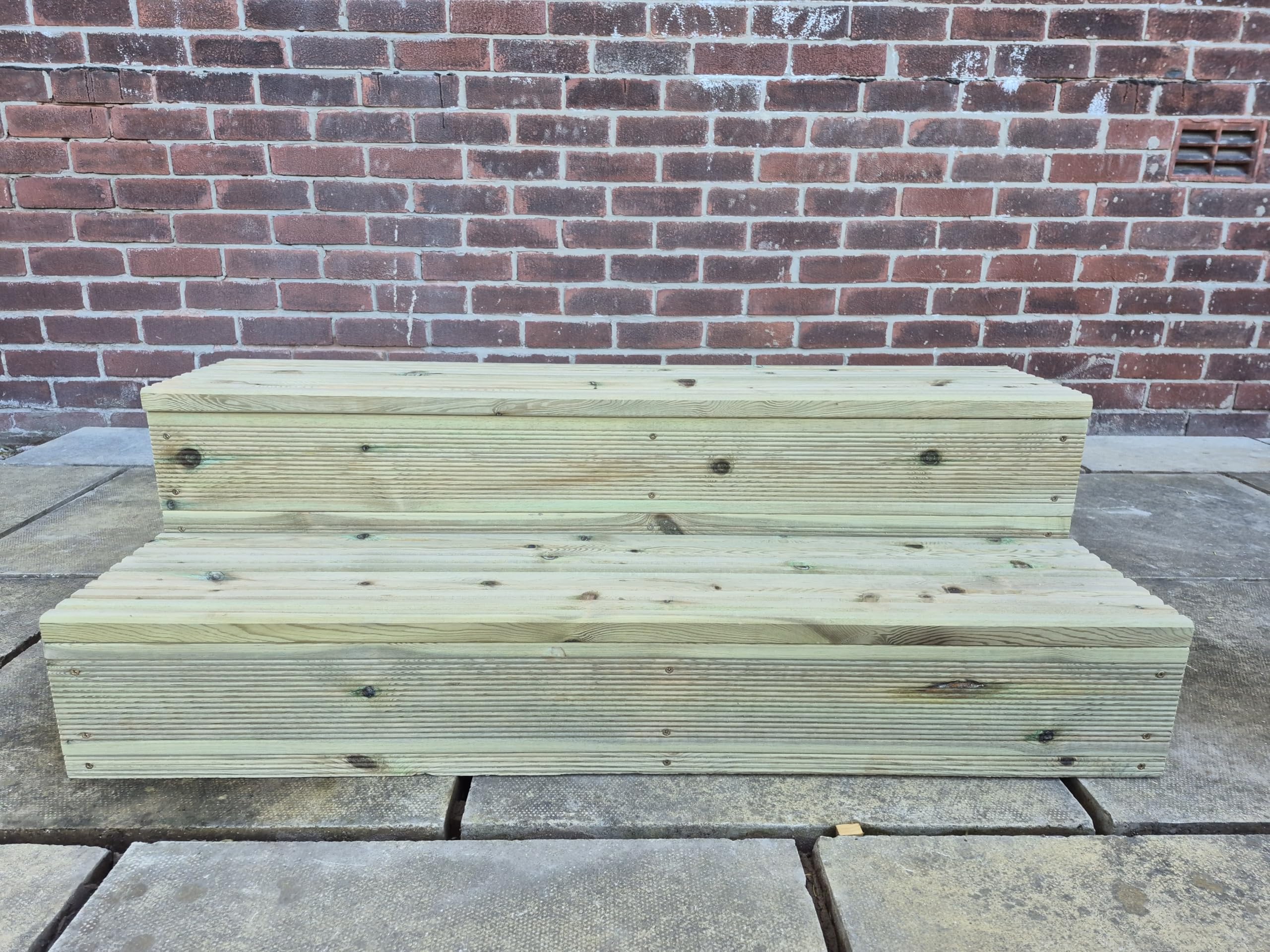 2 Tier Wooden Steps, Pressure Treated Pine, Natural Wood, Fully Assembled Garden Patio Door Steps (Height 35 cm + Length 80 cm)