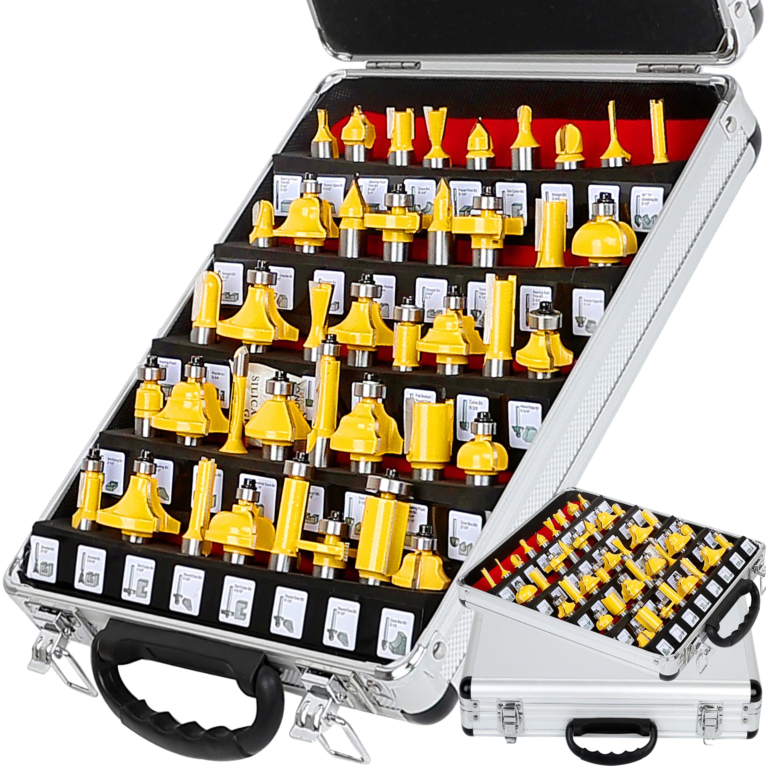 LEATBUY 41-Piece Router Bit Set – 1/2" Shank With Carbide Tipped Cutters For Woodworking, Door & Cabinet Making – Includes Rail, Stile, Tongue & Groove Bits