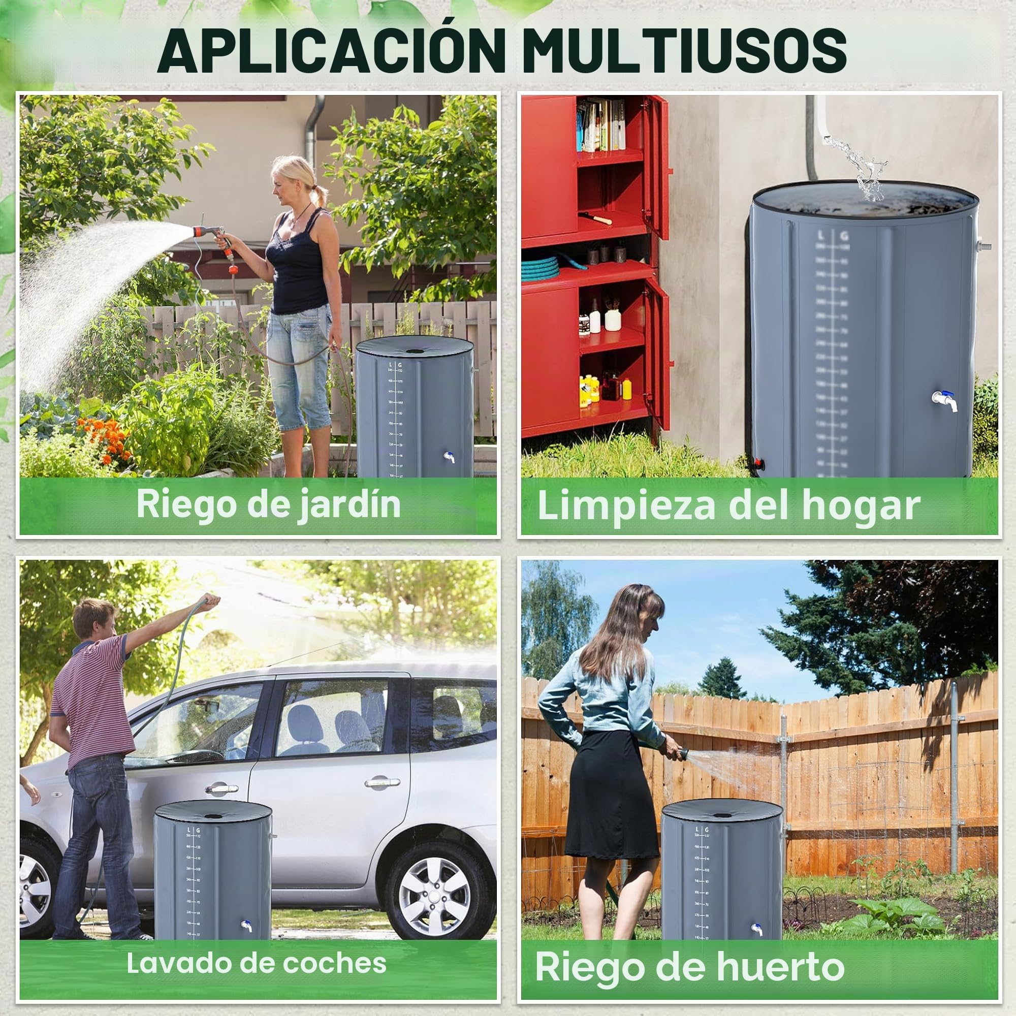 FIVMEN Depósito de Agua Lluvia 750 litros Barril de Lluvia Tanque de Agua Plegable Contenedor Agua de PVC con Tapa y Grifo, Gris Oscuro