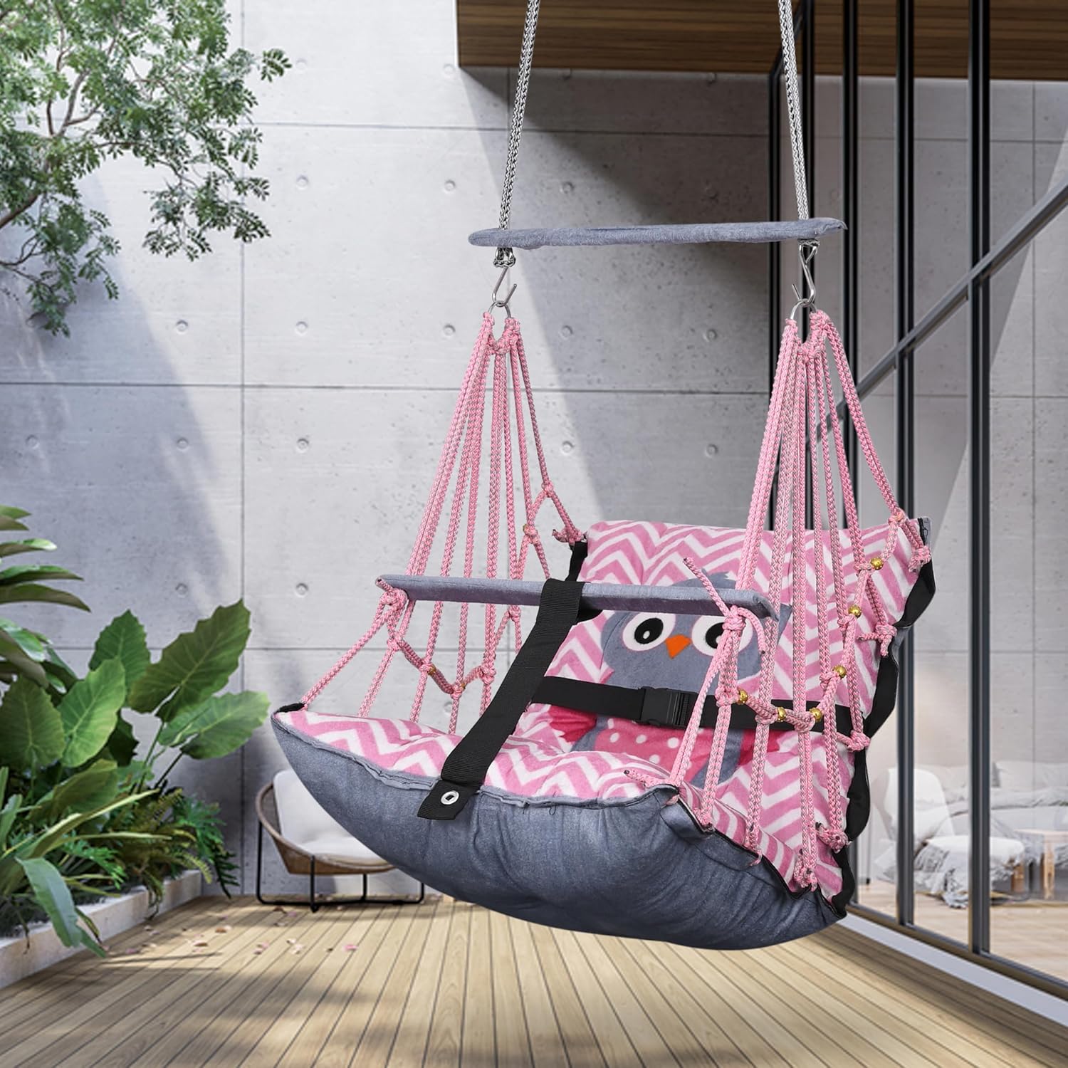 Sprointal® Swing for Kids Swing Cotton Baby Children Folding and Washable 1 to 5 Years Swing Gift Jhula with Safety Belt Easy to Carry & Fun Cradle Chair |Home Garden (Pink Night Owl) Sprointal® Swing for Kids Swing Cotton Baby Children Folding and Washable 1 to 5 Years Swing Gift Jhula with Safety Belt Easy to Carry & Fun Cradle Chair |Home Garden (Pink Night Owl)