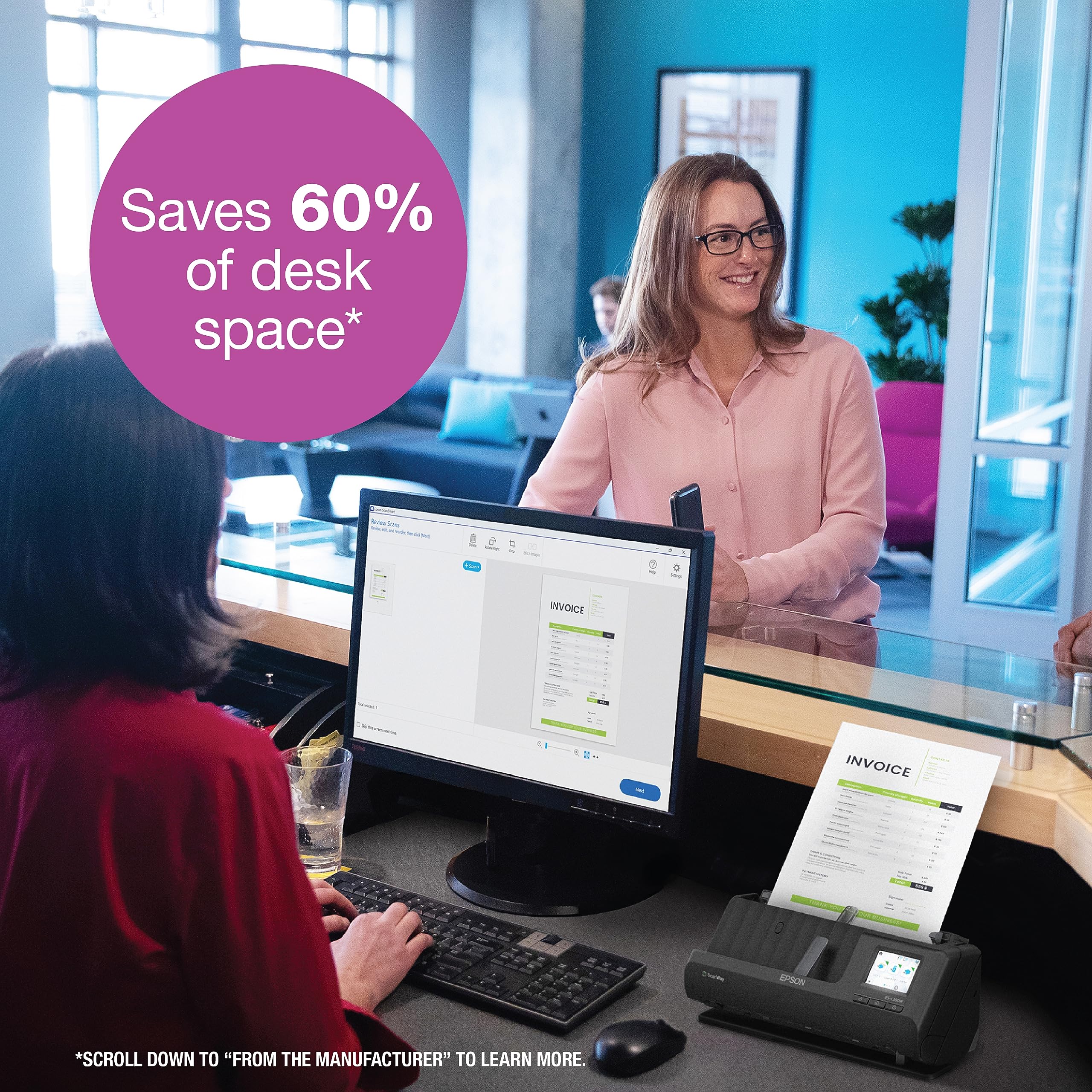 Epson Workforce ES-C380W Escáner de documentos compacto inalámbrico de escritorio con escaneo de 2 lados y alimentador automático de documentos (ADF) para PC y Mac