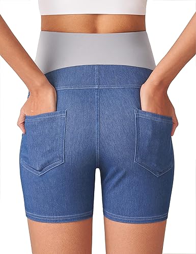 Miniatura 6 de POSHDIVAH Pantalones cortos de mezclilla de maternidad para mujer, elásticos, cómodos, suaves, con bolsillos