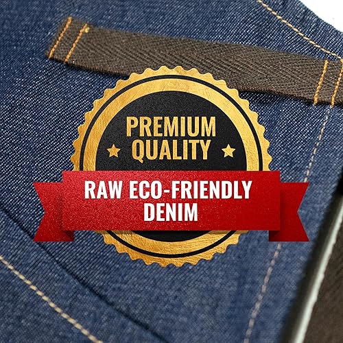 Miniatura 7 de Under NY Sky Essential Blue Denim Delantal Espalda cruzada con refuerzo de cuero Ajustable para hombres y mujeres Pro Chef, tatuador, panadero