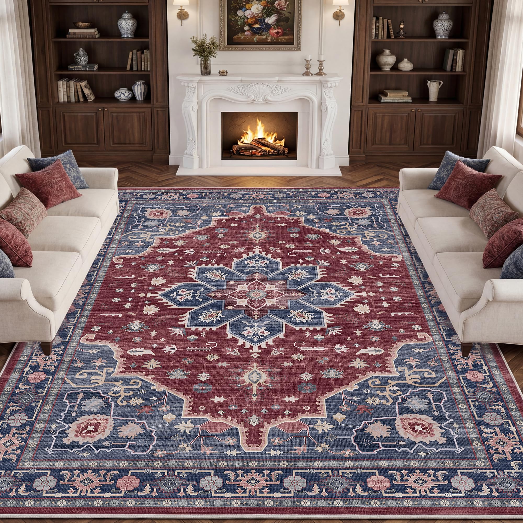 Autsel Rugs for Living Room Bedroom 240x340cm, Extra Large Machine Washable Area Rugs Non-slip, Vintage Boho Rugs, Soft Short Pile Carpet, Red Runner Rugs for Hallway, Carpet for Kitchen, Office โ image 1