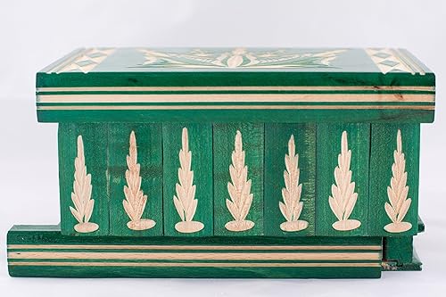 Miniatura 5 de Joyero y caja secreta 2 en 1  Caja de madera hecha a mano con llave oculta y compartimentos extraíbles  Hermosa caja de madera tallada clásica para