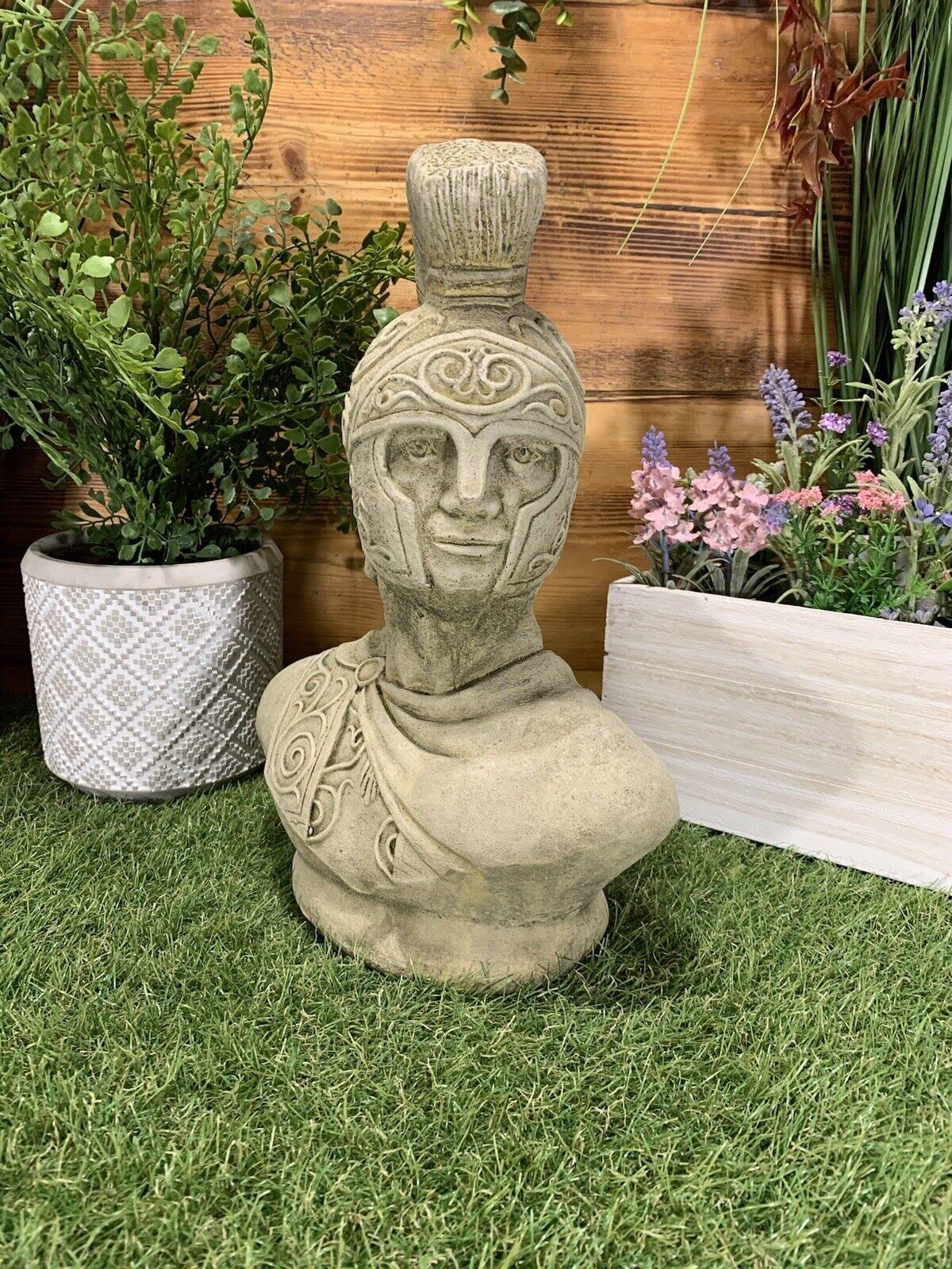 J And L Stone Ornaments Grey Stone Garden Roman Centurion Man Bust Statue Soldier Ornament