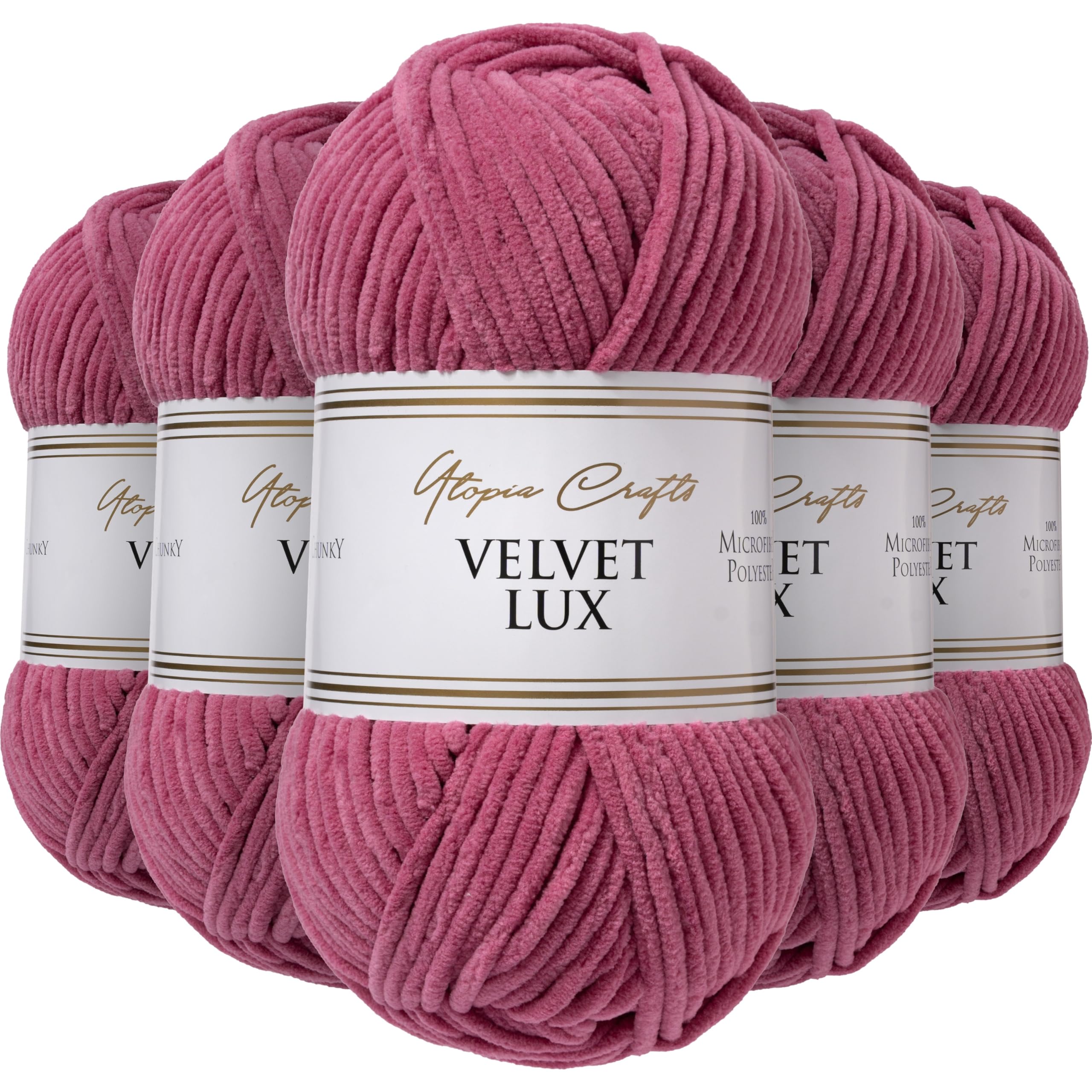 Utopia Crafts Velvet Lux Chenille Super Soft Chunky Yarn for Knitting and Crochet 5X 100g (Dusty Rose)
