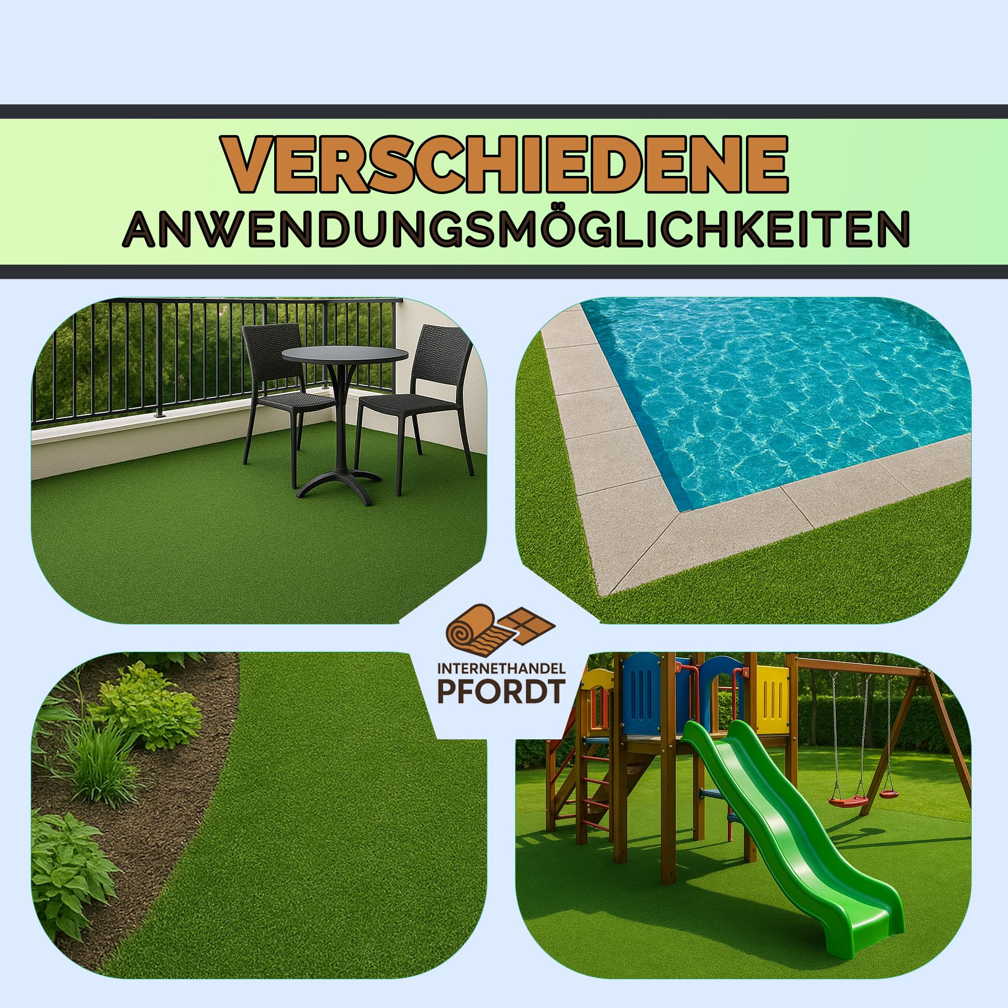 Kunstrasen 300x200 cm Grün, Rasenteppich mit Noppen, Outdoor Teppich wetterfest und pflegeleicht für Balkon, Terrasse und Garten