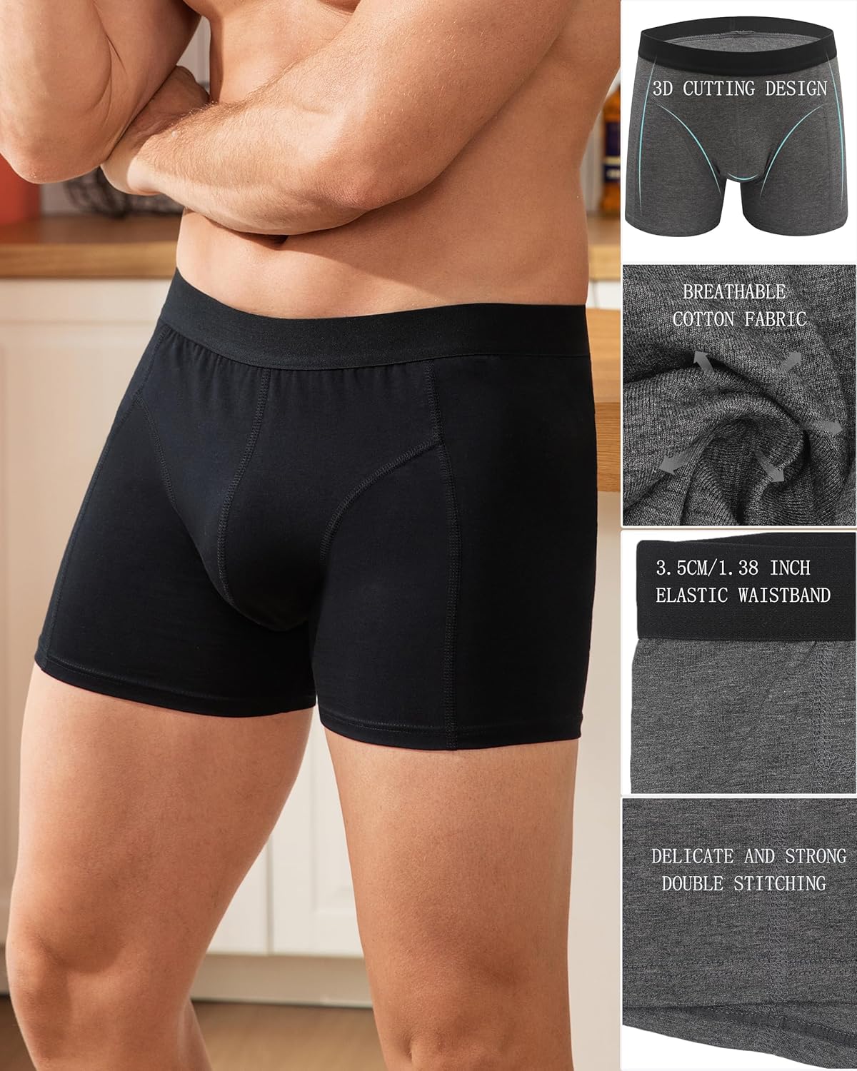 Men's Boxer Briefs Cotton Trunks Underwear Multipack 4 Pack - Image 4