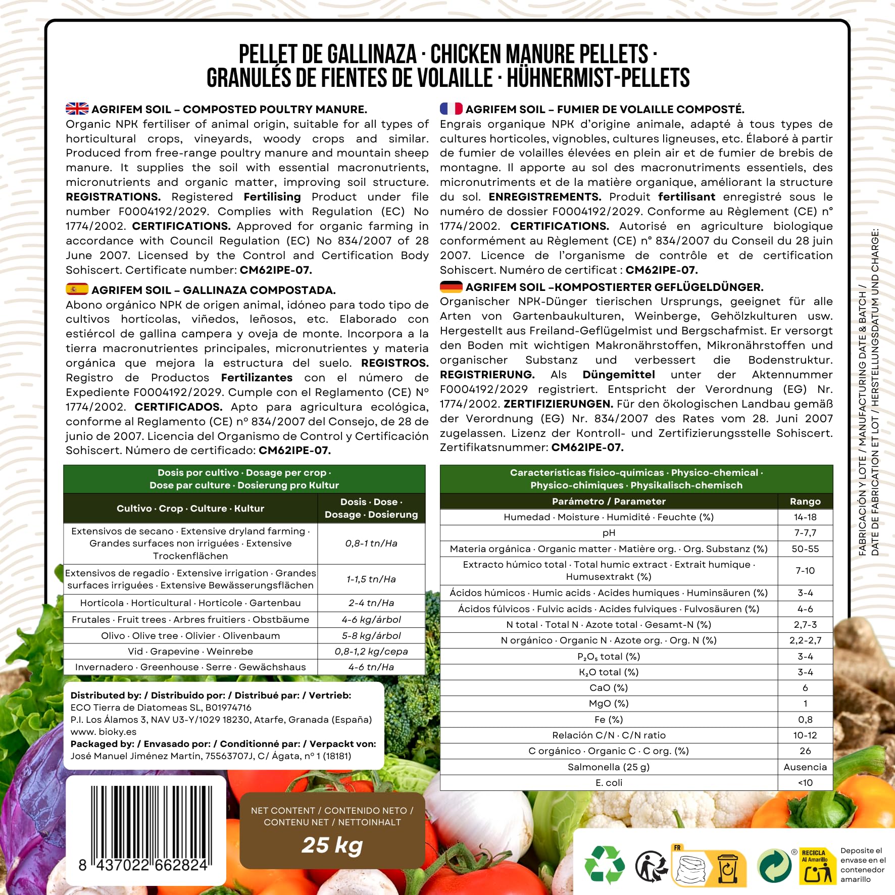 Gallinaza 25kg - Abono Orgánico para Huerto y Plantas de Interior - Fertilizante Orgánico en Pellets - Abono Sólido de Liberación Lenta - Estiércol de Gallina - NPK | Agricultura Ecológica (25)