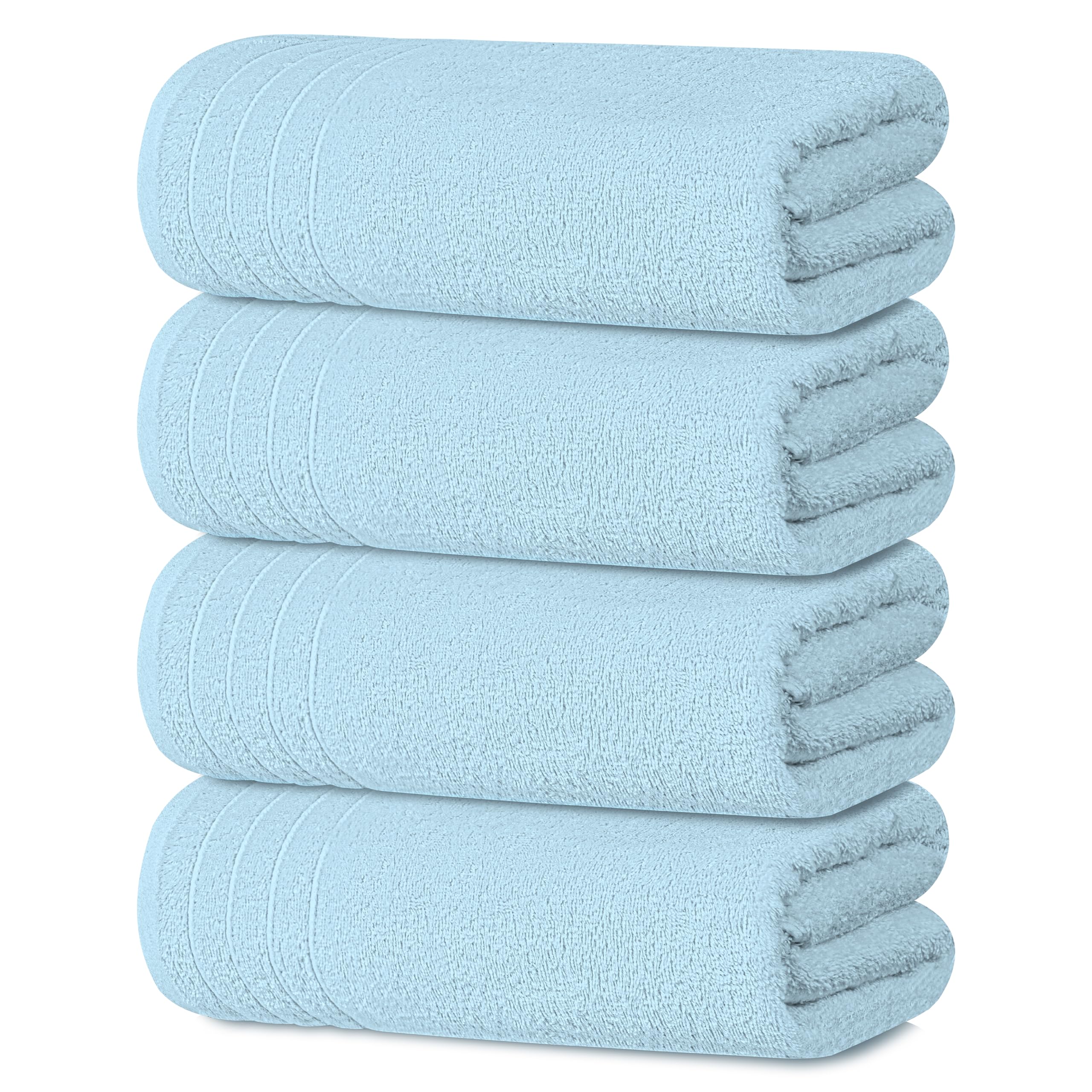 Tens Towels Pack of 4 Extra Large Bath Towels 30 x 60 Inches, 100% Cotton, Larger & Lighter Weight, Quicker to Dry, Super Soft and Absorbent, Perfect for Bathroom, Sky Blue