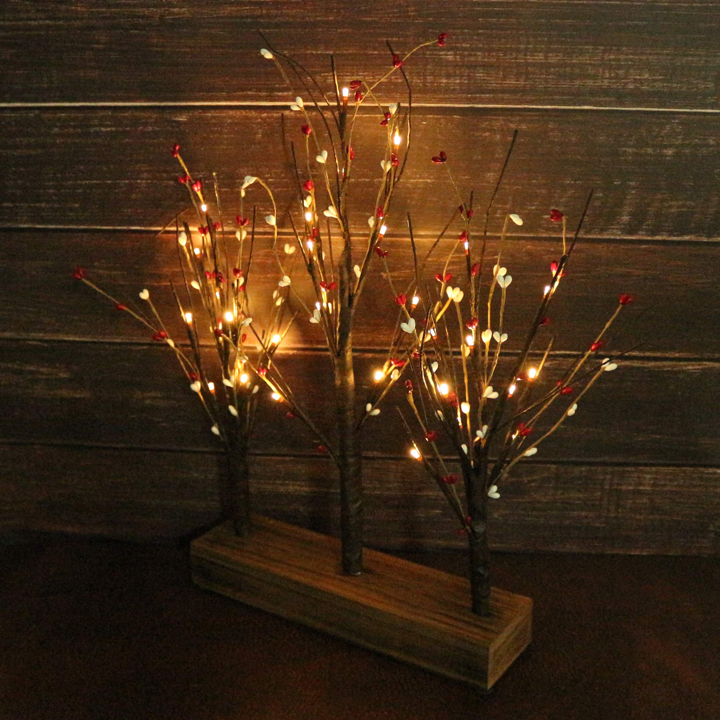 CVHOMEDECO. Funciona con baterías con Temporizador Iluminado Pip Berry Tree Tres árboles Luces LED de Mesa, para el hogar/Fiesta/Boda/Festival/Decoración de Interiores, H 53 cm