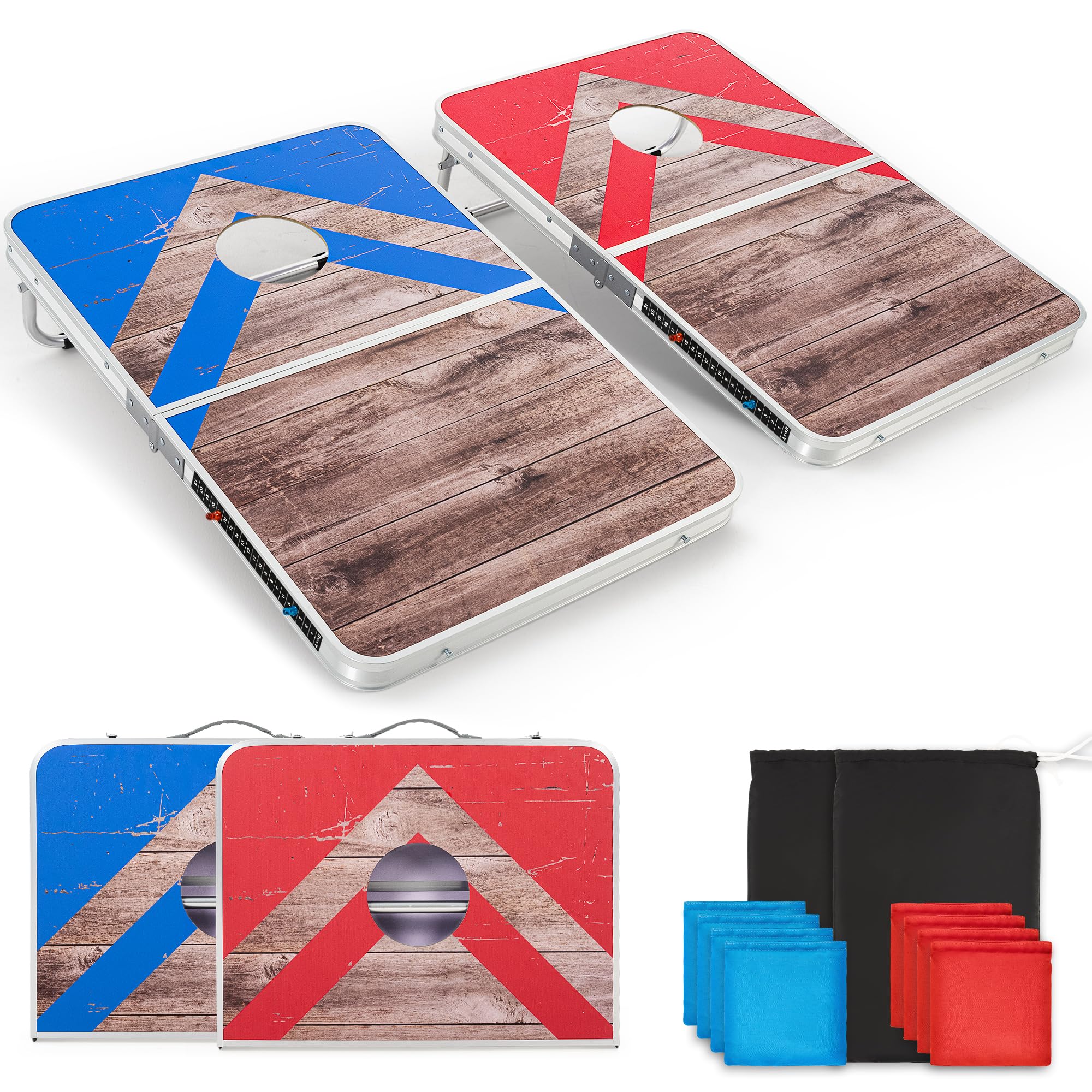 ROPODA Bean Bag Toss Game Set, Portable Cornhole Game Set with 8 Bean Bags, Lightweight Aluminum Alloy Edging Cornhole Board, Indoor & Outdoor Throwing Garden Games for Kids & Family, 35 x 23.5 in