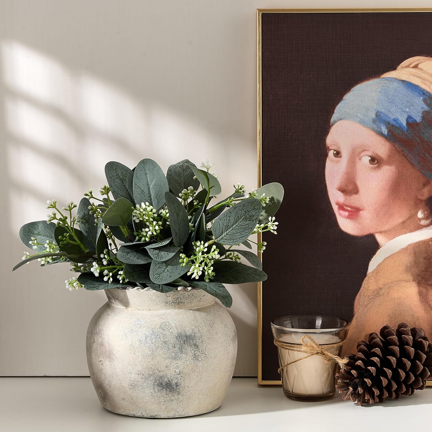 SIDUCAL Ceramic Flower Vase with Wide Mouth Lace, 5.1 Inch Pottery Rustic Farmhouse Boho Vases, Small Terracotta Vase for Home Decor, Table, Living Room, Bathroom, Shelf, Wedding, Terra - Image 5