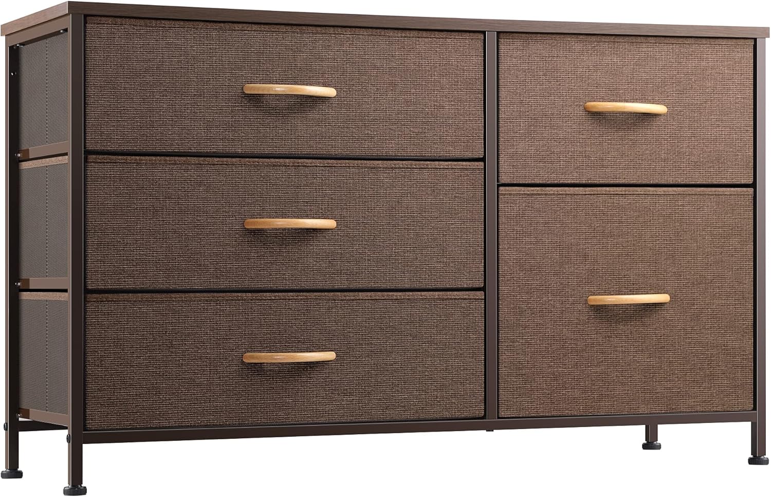 Nicehill Dresser for Bedroom with 5 Drawers, Storage Drawer Organizer, Wide Chest of Drawers for Closet, Clothes, Kids, Baby, TV Stand with Storage Drawers, Wood Board, Fabric Drawers?Brown? 5-Drawer E-brown