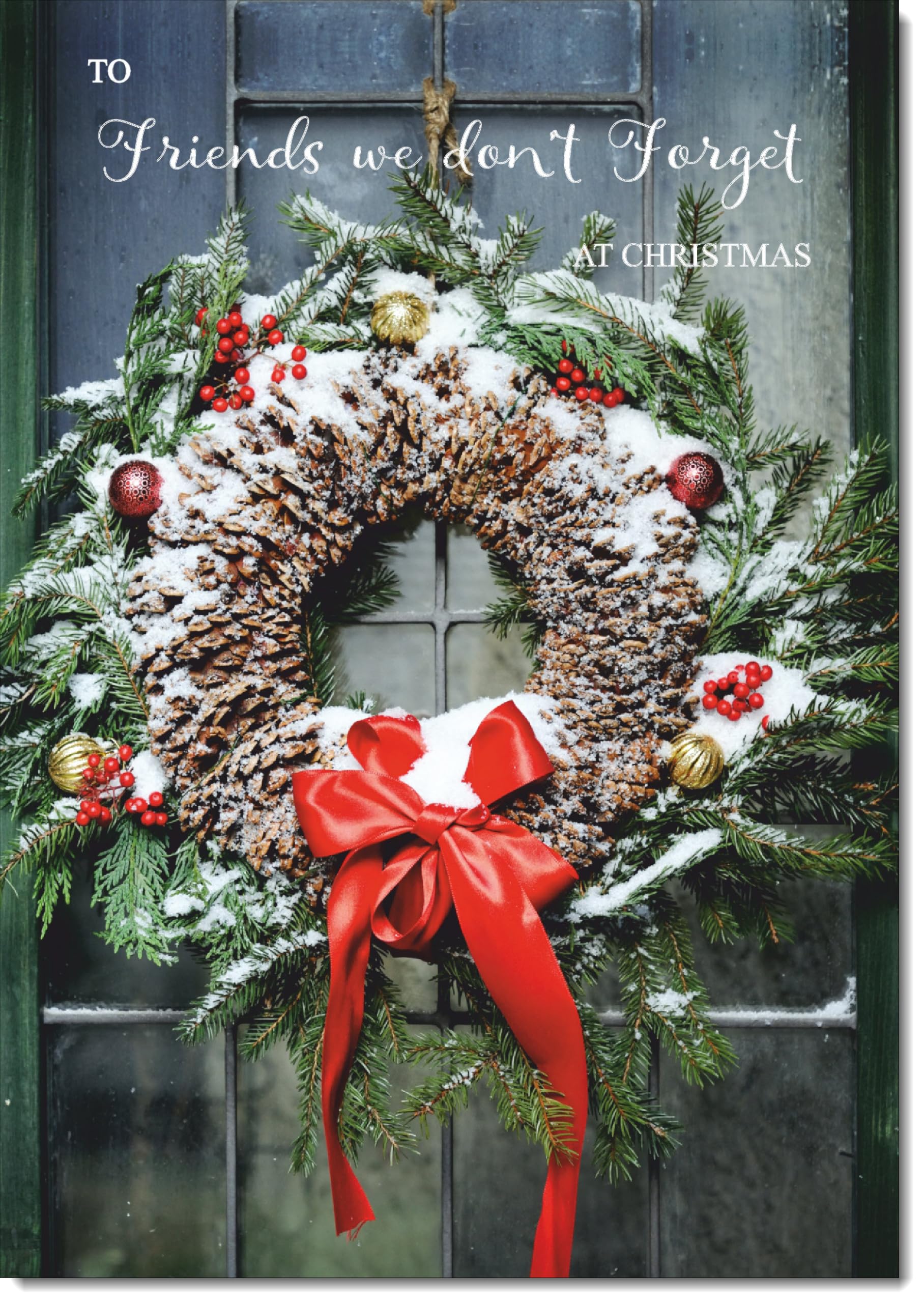 doodlecards Friends We Don't Forget Christmas Card Wreath Large A4 Size Christmas Card for Friends We Don't Forget with Plain Envelope