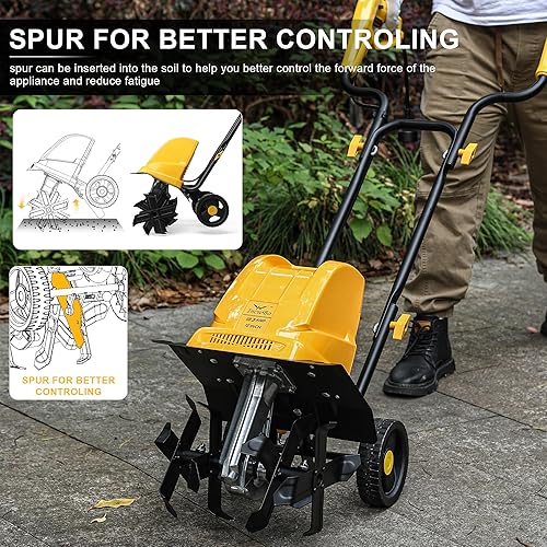 Miniatura 5 de Cultivadorcultivador eléctrico, 4 púas de acero, 8 pulgadas de profundidad de labranza para jardinería, 13.5 amperios y 12 pulgadas con cable