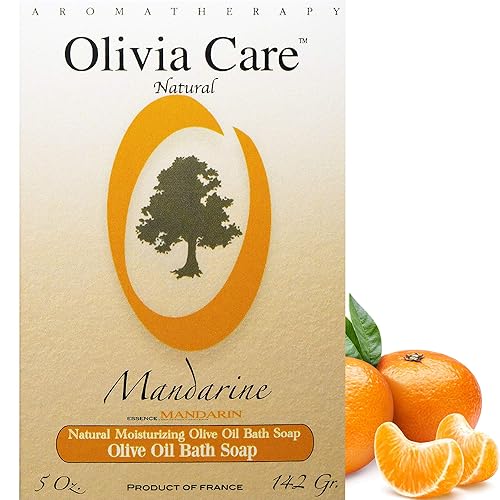 Olivia Care Jabón en barra de mandarina – Aceite de oliva puro | Ingredientes 100% naturales, orgánico, vegano – Para rostro y cuerpo. Molido triple