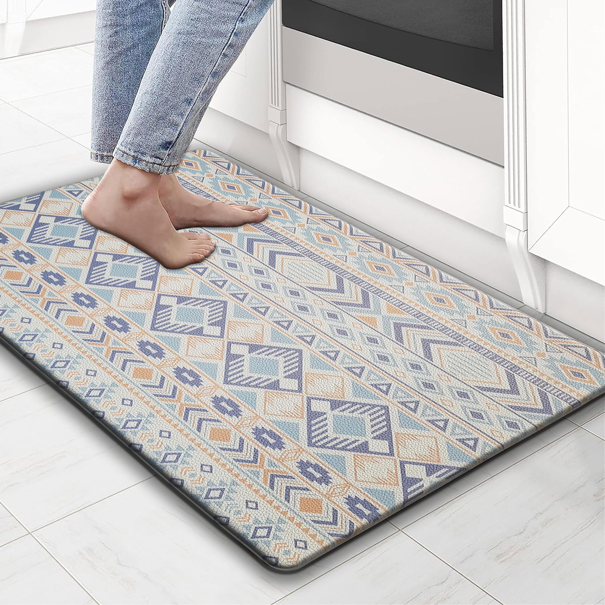 Luxe Home Columbo Anti-Fatigue Kitchen Mat - 45x75 cm Non-Slip Cushioned Comfort Mat - Southwestern Geometric Pattern Standing Desk Mat - Waterproof and Easy to Clean for Home and Office