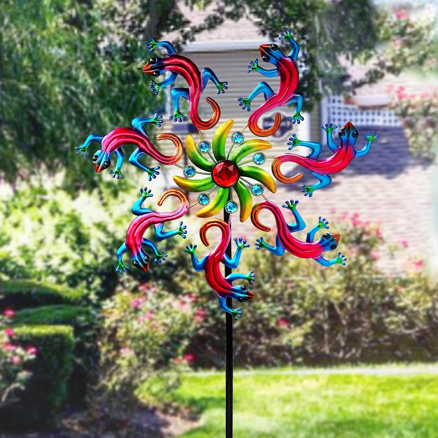 58" Lizard Wind Spinner with Metal Garden Stake, Larger Wind Sculptures for Yard and Garden Lawn Patio Decor(Purple-red)