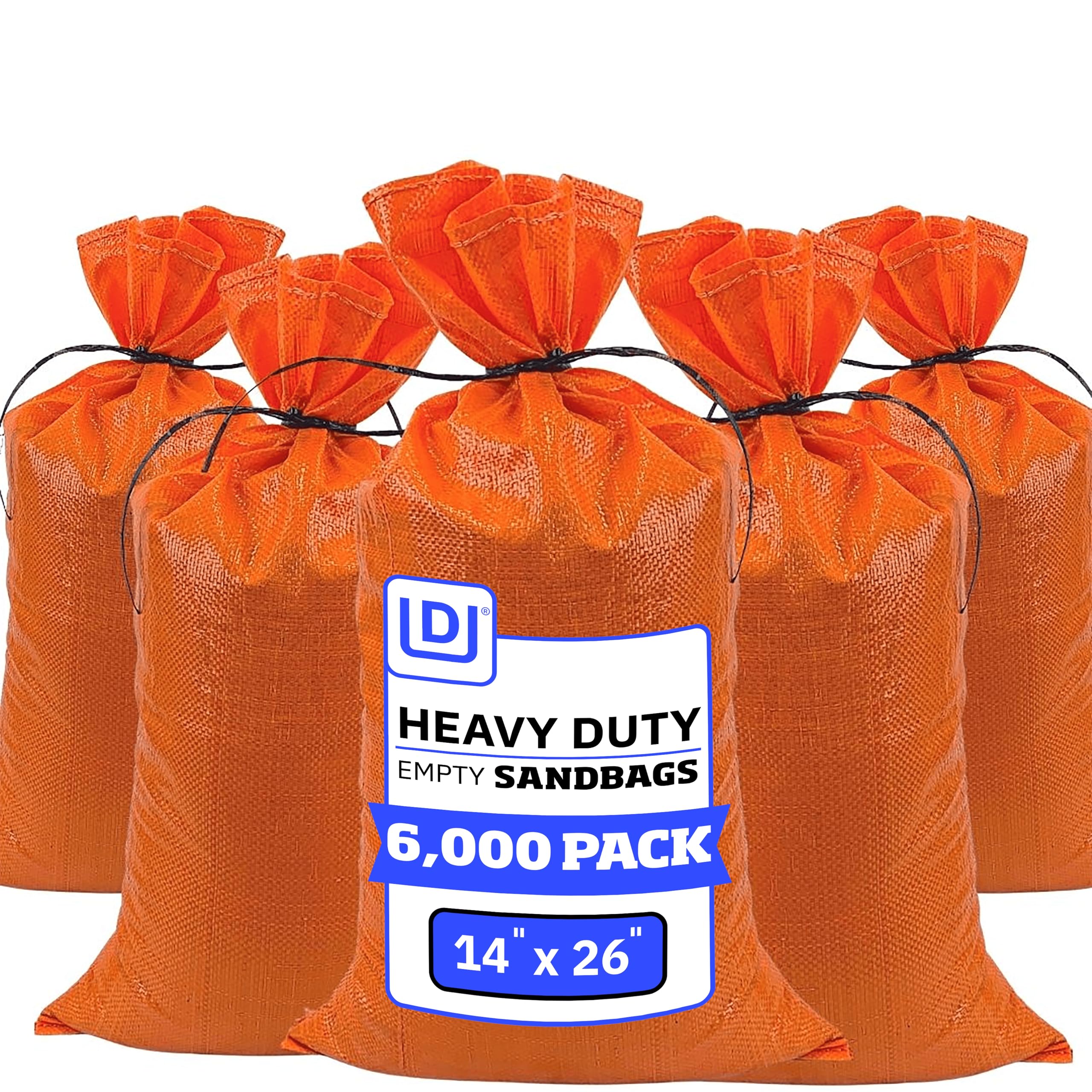 DURASACK Heavy Duty Sandbags with Ties, 14x26, Empty, Orange, 6000 Count