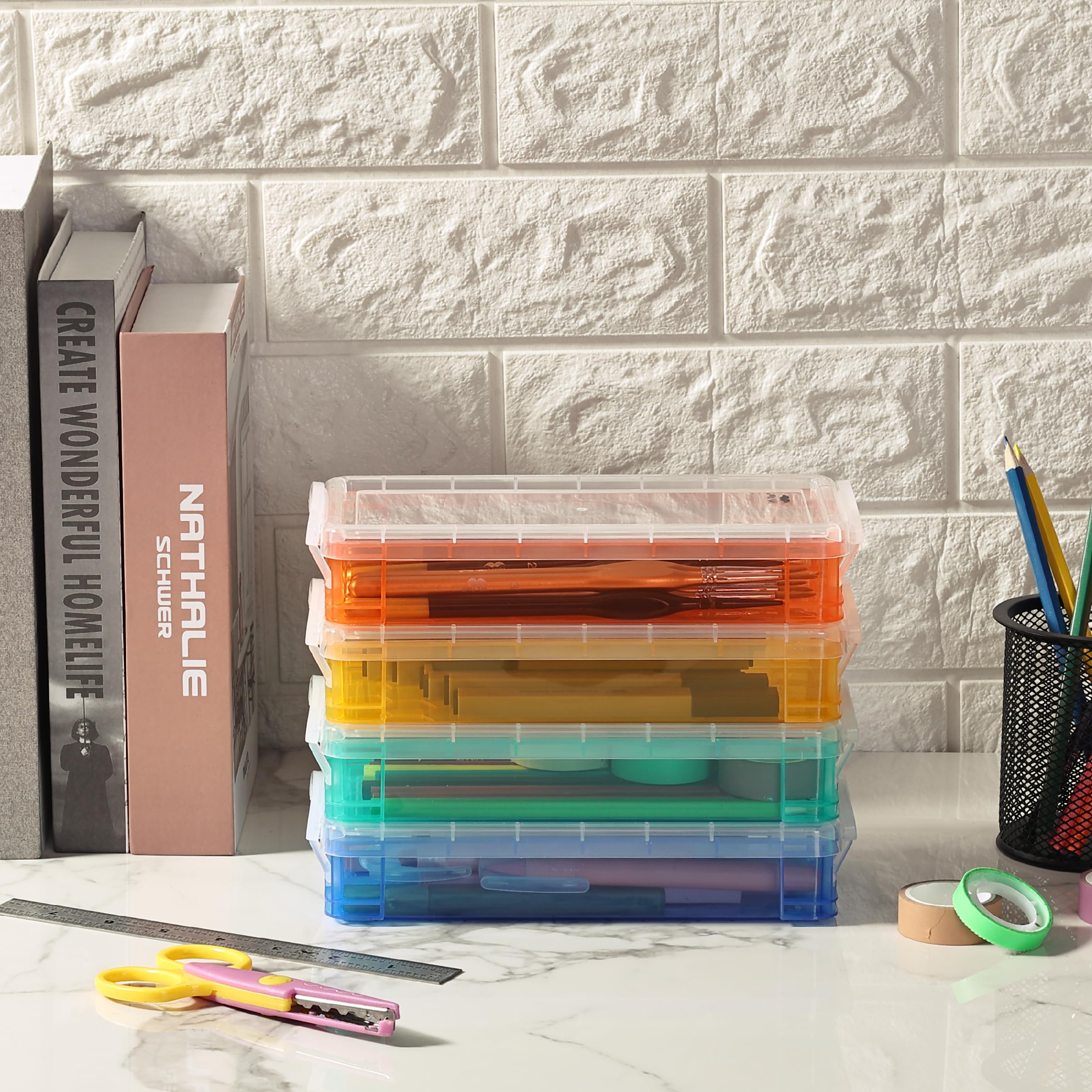 Mr. Pen- Pencil Box, 4 Pack, Assorted Color, Plastic Pencil Box Case, Orange, Yellow, Green, Blue - Image 4