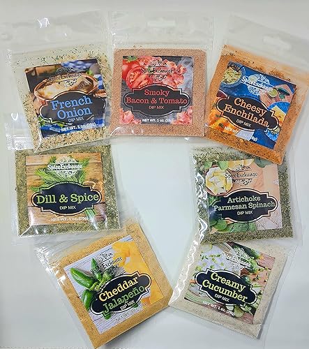 Spice Exchnage - Paquete de 7 mezclas de inmersión de cebolla francesa - Mezcla de salsa de eneldo y especias - Mezcla de salsa de alcachofa