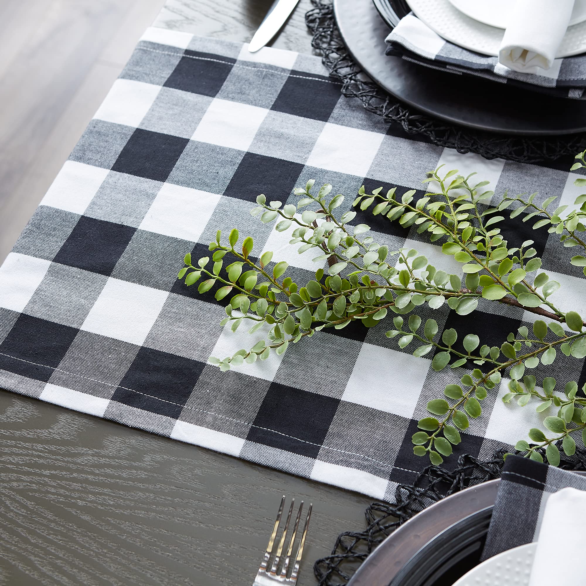 DII Cotton Buffalo Check Table Runner for Family Dinners or Gatherings, Indoor or Outdoor Parties, Everyday Use (14x108, Seats 8-10 People), Black & White 3