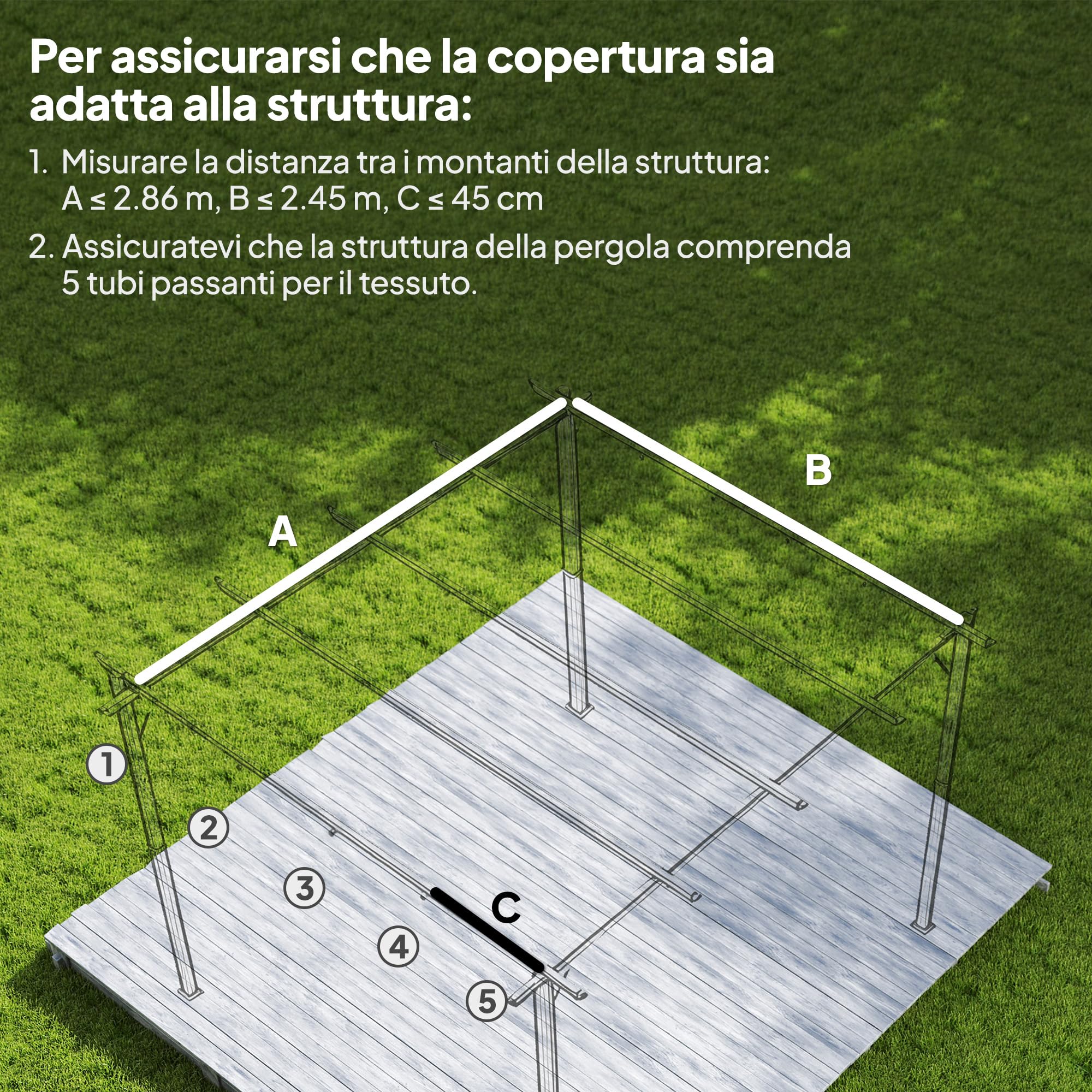 Outsunny Copertura Retrattile per Gazebo Pergola con 8 Fori di Drenaggio, Tetto per Gazebo SOLO in Poliestere UV30+, 286x245 cm, per Pergola da 3x2.15m, Grigio Scuro