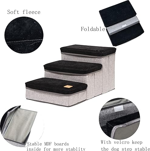 Miniatura 4 de Kingwolfox Escalera para perros, escaleras para perros de 3 escalones para cama y sofá, escalones plegables para mascotas para perros pequeños y
