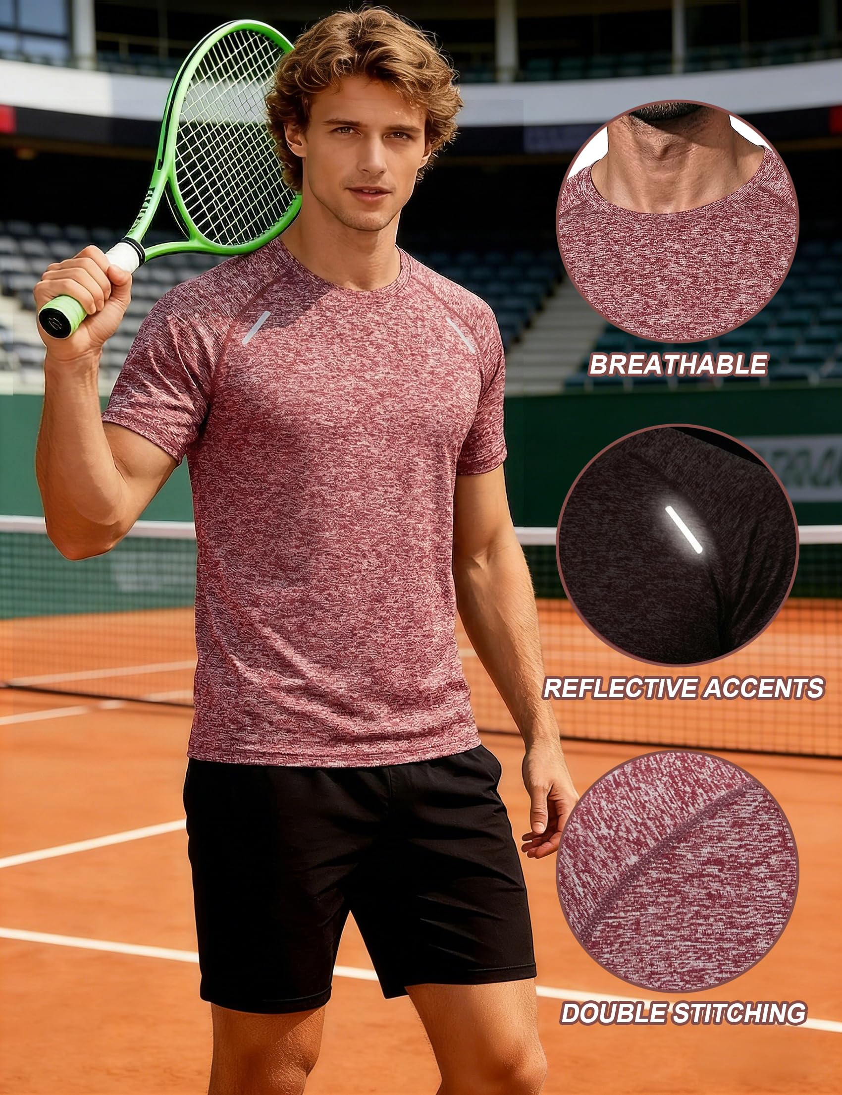Camiseta deportiva para hombre, cuello redondo, manga corta, transpirable, secado rápido, fitness, gimnasio, entrenamiento, S - 3XL — view 4