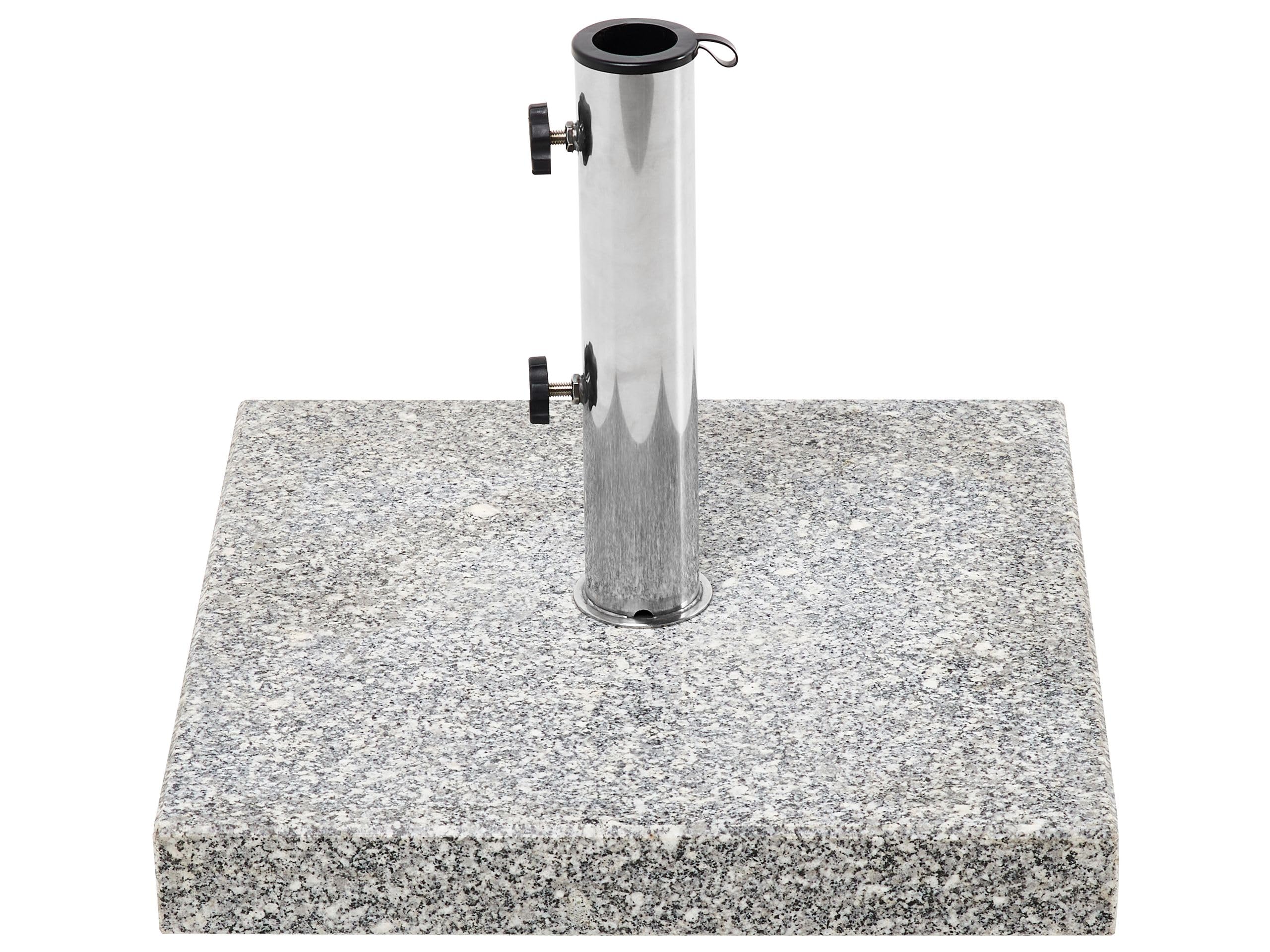 Kamienna podstawa pod parasol ogrodowy 45 x 45 cm 30 kg kwadratowa granitowa stal nierdzewna szara Cerzeto