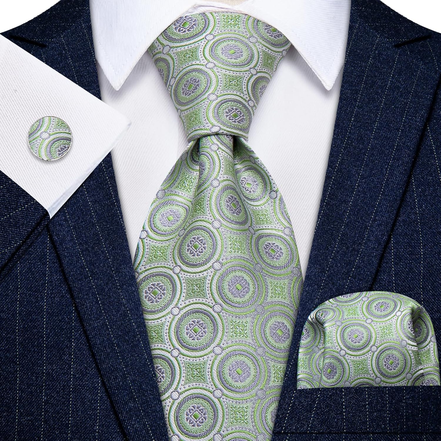 Silk Paisley Floral Tie and Pocket Square Cufflinks with Lapel Pin Sets for Men 5PC Wedding Party - Image 2