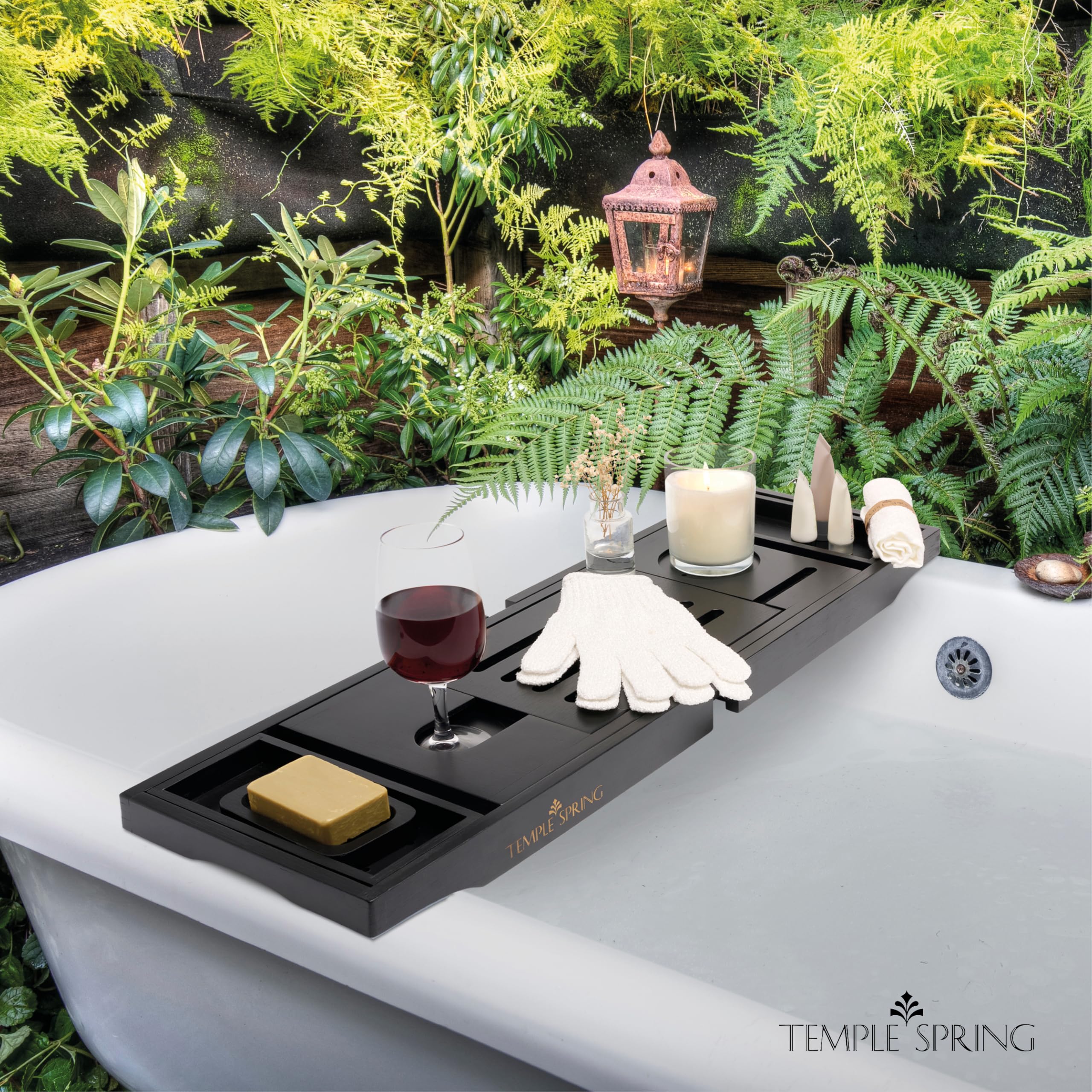 Vassoio Da Bagno Regolabile In Bambù - Con Portabicchieri, Supporto IPad E Candele Per Vasca - Foto 1