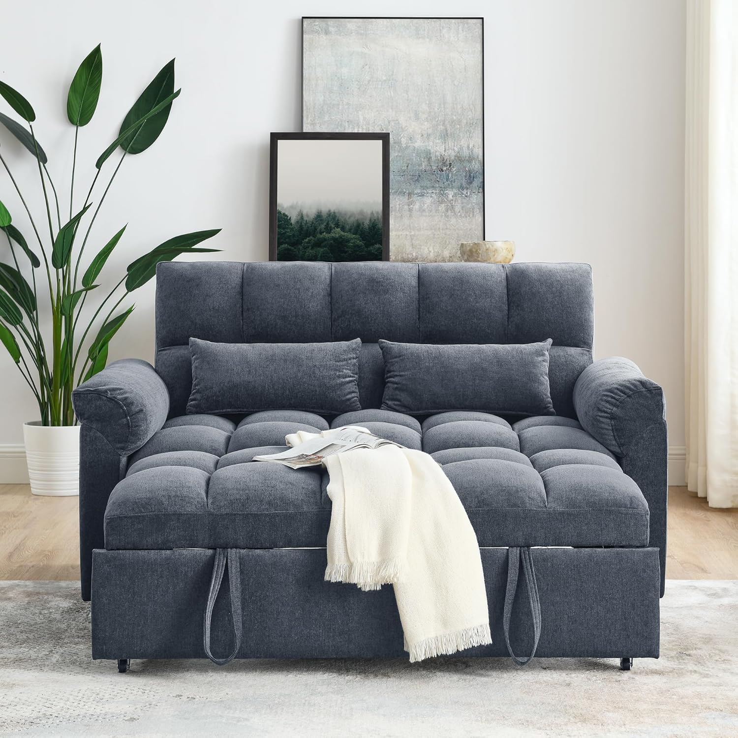 62.5" W Futon Loveseat W/Pull Out Sleeper Couch Bed and 2