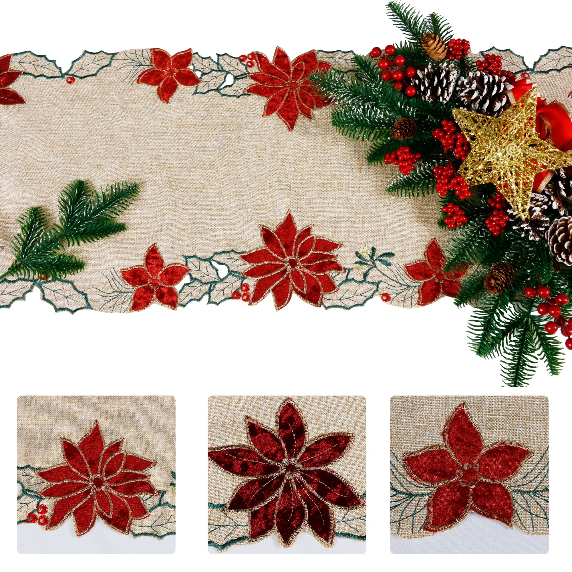 Snapklik.com : Christmas Table Runner, Embroidered Extra Long