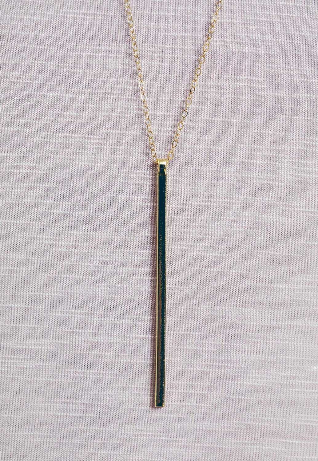 Designed by Stacey Handmade 14kt Gold-Filled Chain Necklace, Vertical Bar Pendant Jewelry, Gifts for Women, Ideal for Birthday, Mother's Day, Christmas, Anniversary, Prom, Homecoming, 32" Length - Image 4
