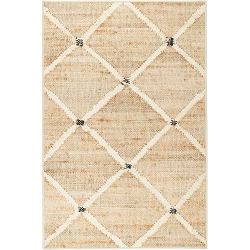 Dash and Albert Kali Machine Washable Area Rug - 3' x 5' Natural - Diamond Accent Rug - Anti-Slip Backing, Lightweight, Machine Washable, High Traffic Areas Kitchen, Mudroom, Laundry Room