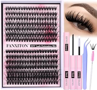 FANXITON DIY Eyelash Extension Kit: 40D+50D Thick Volume Lash Clusters D Curl, 280pcs w/ Bond, Seal & Tweezers - Salon Quality at Home