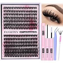FANXITON DIY 独立睫毛延长套件,厚体积睫毛簇 40D+50D D 曲率,280 件薄带簇睫毛,带粘合和密封镊子