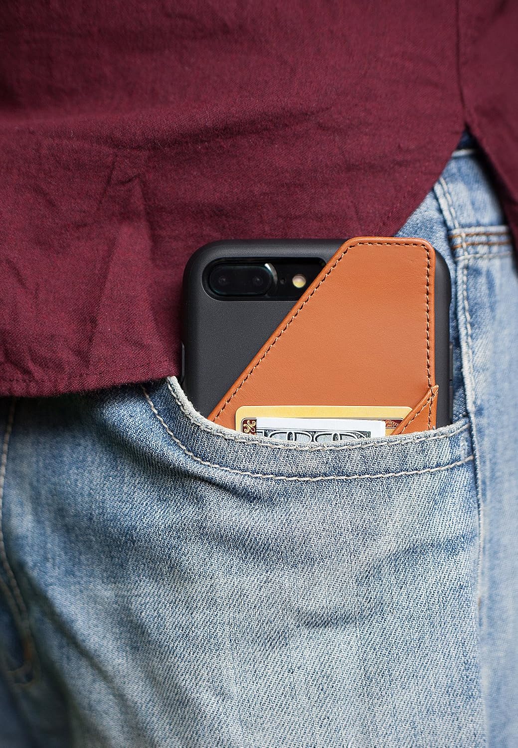 iPhone 8 Plus/iPhone 7 Plus Slim Leather Wallet Case - Up to 8 Cards Plus Cash - Quickdraw by HUSKK - Top Grain Leather Tan