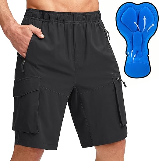 Bikewa Men's Mountain Bike Shorts 3D Padded Loose-fit Biking Riding Cycling Bicycle Biker Shorts Zipper Pockets