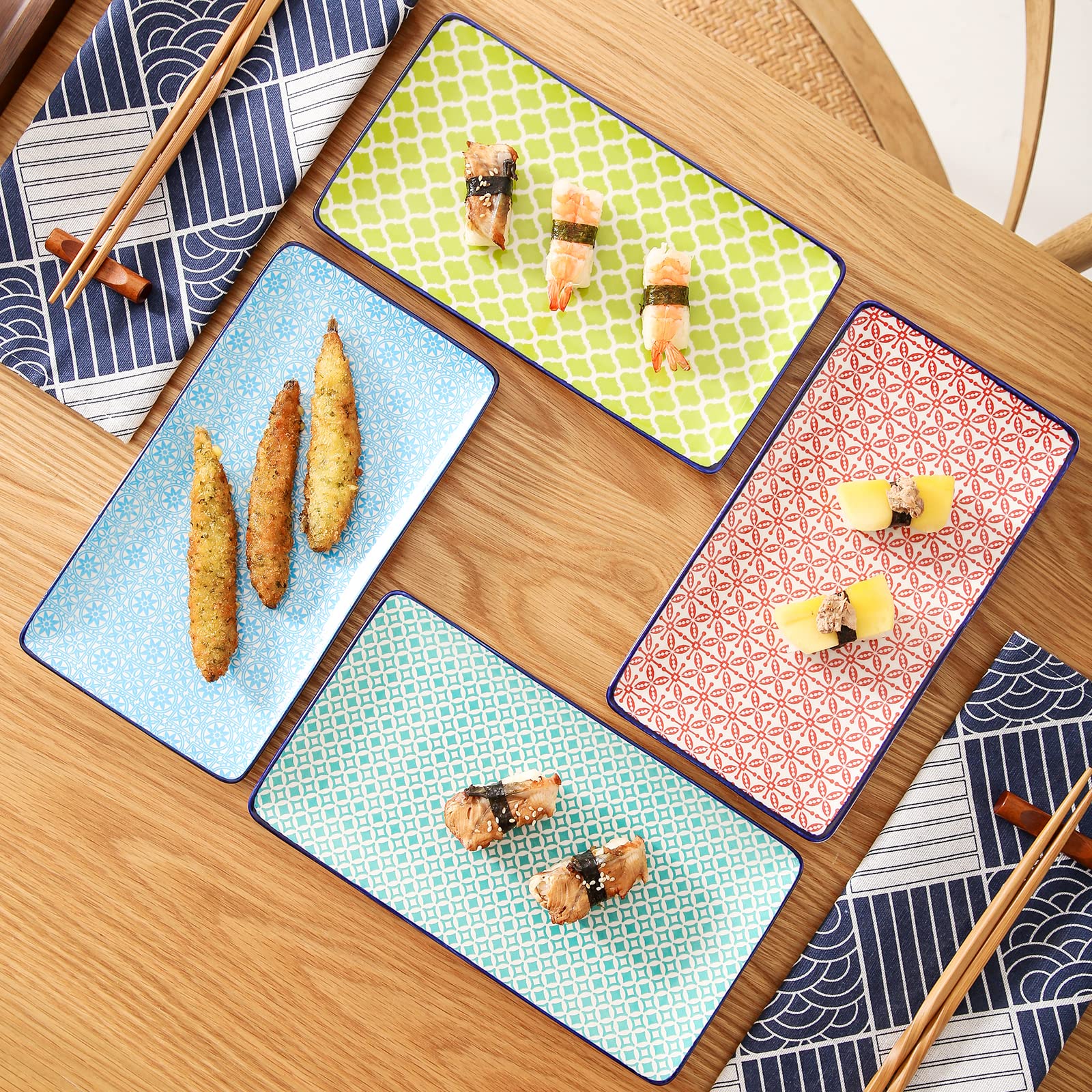 vancasso Serie Macaron, Juego de Sushi 4 Piezas Platos Rectángulo Platos Llanos, Japonés Platos servicio para Sushi, Postre, Tarta
