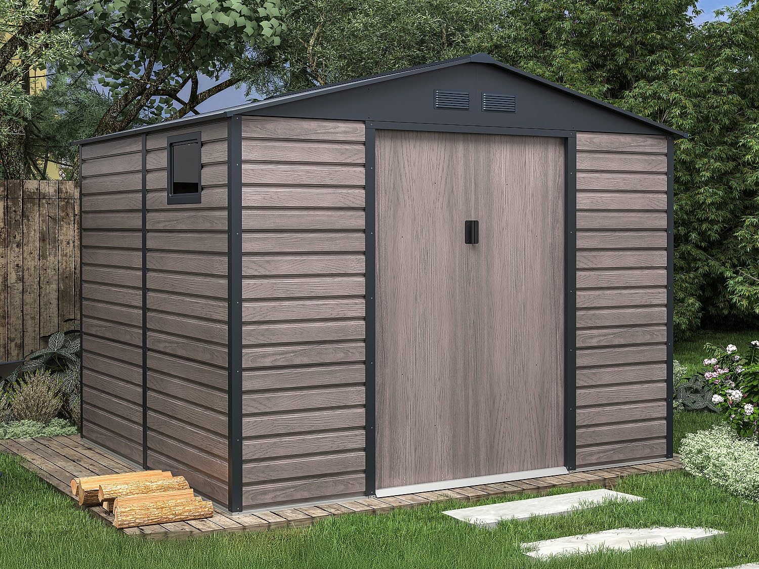Venta-Unica - Caseta de jardÌn Metal de Acero galvanizado Efecto Madera Gris 7,17 m≤ - ADELMO