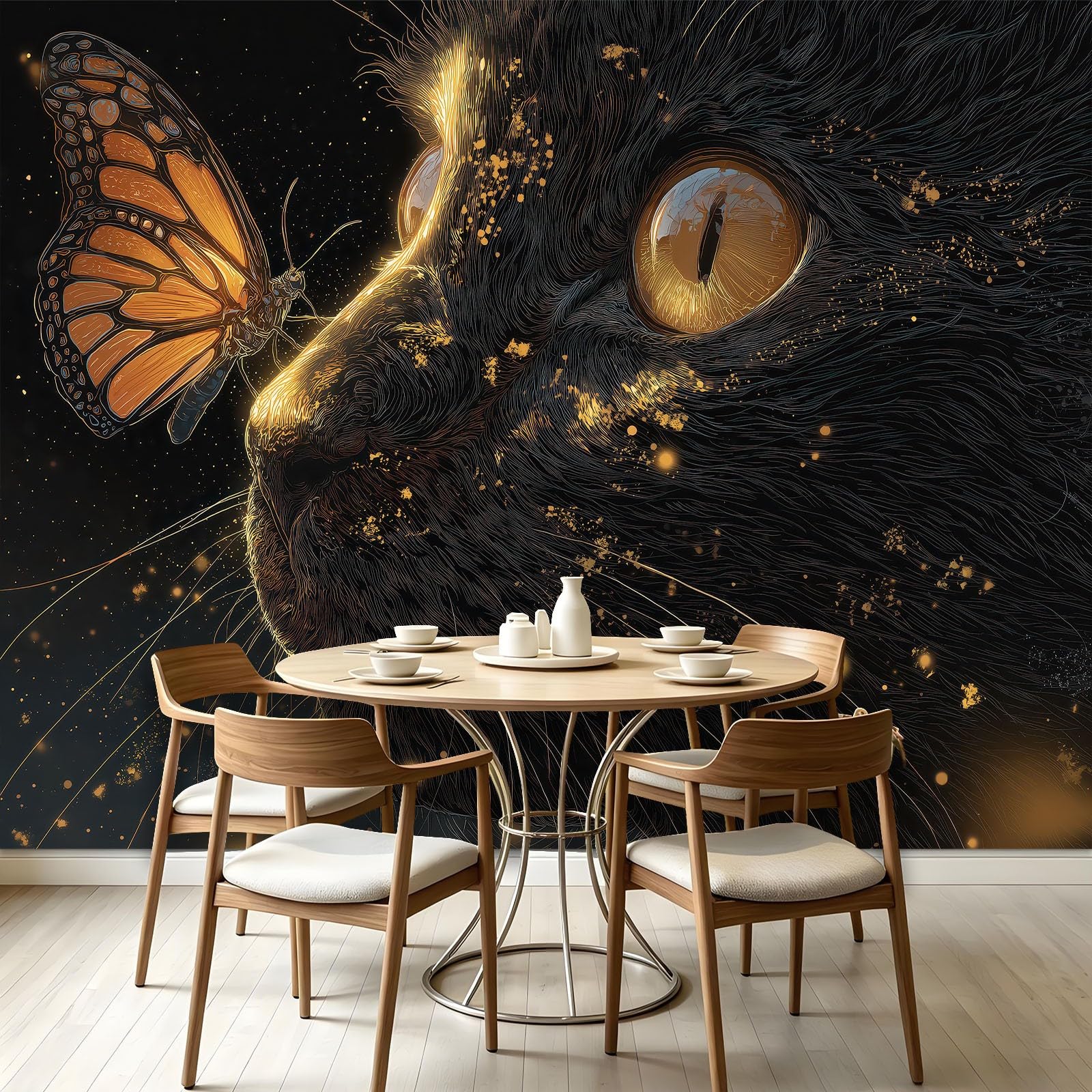 Fototapeta Fantasy gwiaździste niebo 250 x 175 cm (szer. x wys.) – klej nie wchodzi w zakres dostawy – kuchnia, sypialnia, salon, nowoczesna pionowa tapeta ścienna, tapeta z włókniny, zwierzęta, kot