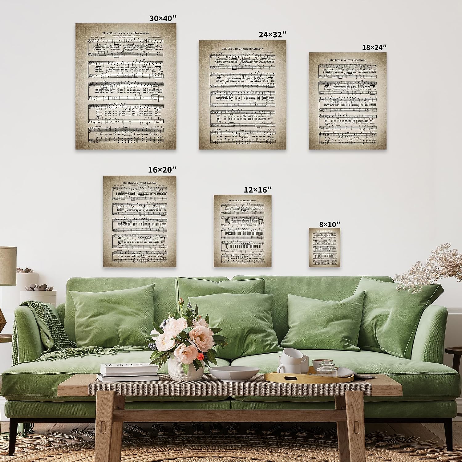 Poster Master His Eye Is On The Sparrow Canvas - Hymnal Song Sheet Print - Sheet Music Art - Gift for Him, Her, Musician - Musical Decor for Home, Office, Living Room - 8x10 STRETCHED Canvas