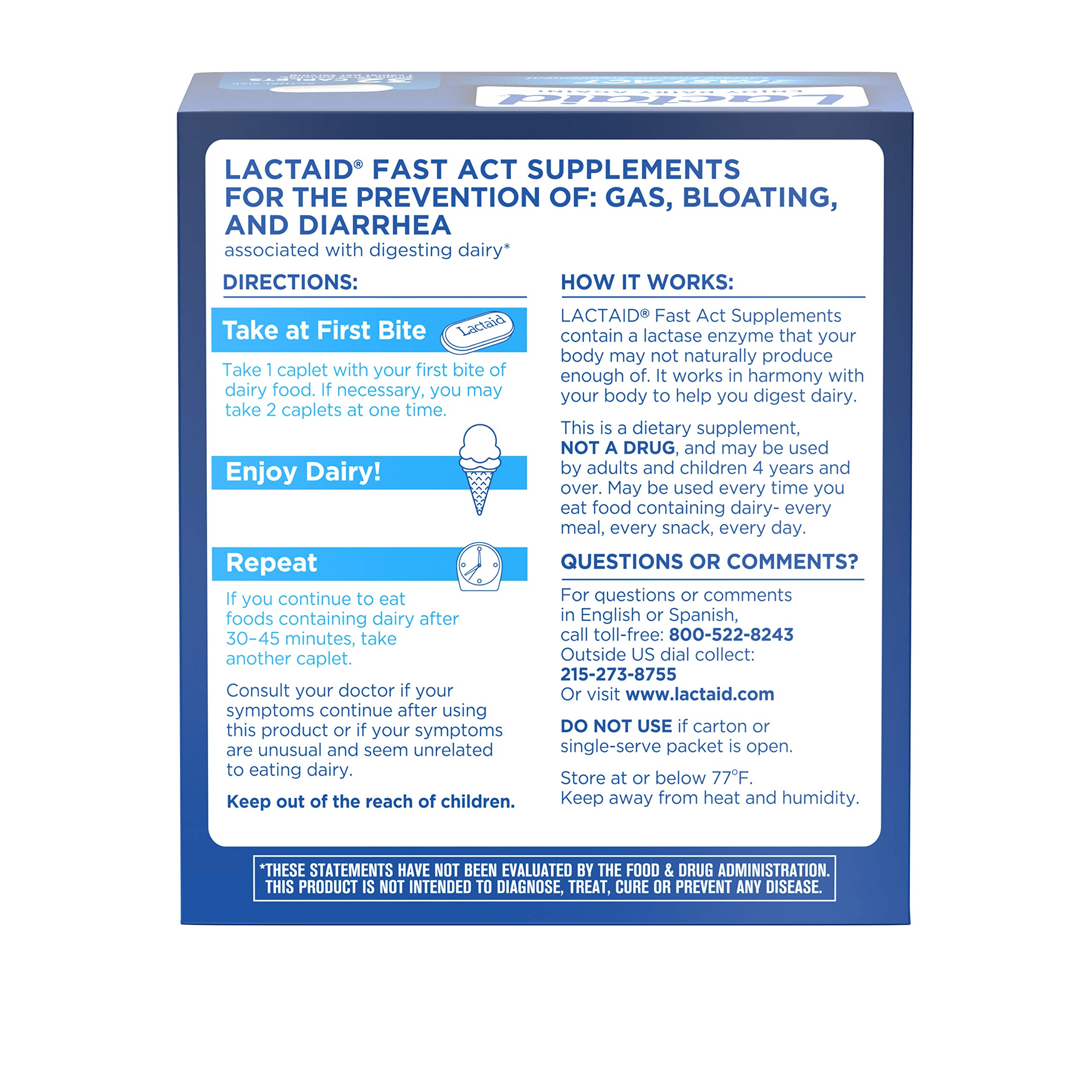 Lactaid Fast Act Lactose Intolerance, Lactase Enzyme Pills 32 singledose pouches Buy Online in